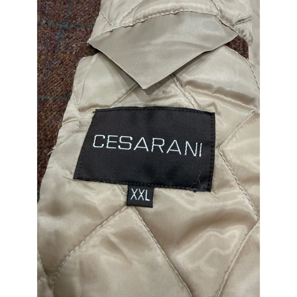 Cesarani Mens XXL Wool Tweed Shooting Jacket Suede Patches Brown Plaid Coat